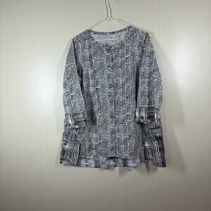 Women’s Lagenlook Art To Wear Linen Blend Asymmetrical Hem Artsy Black & White